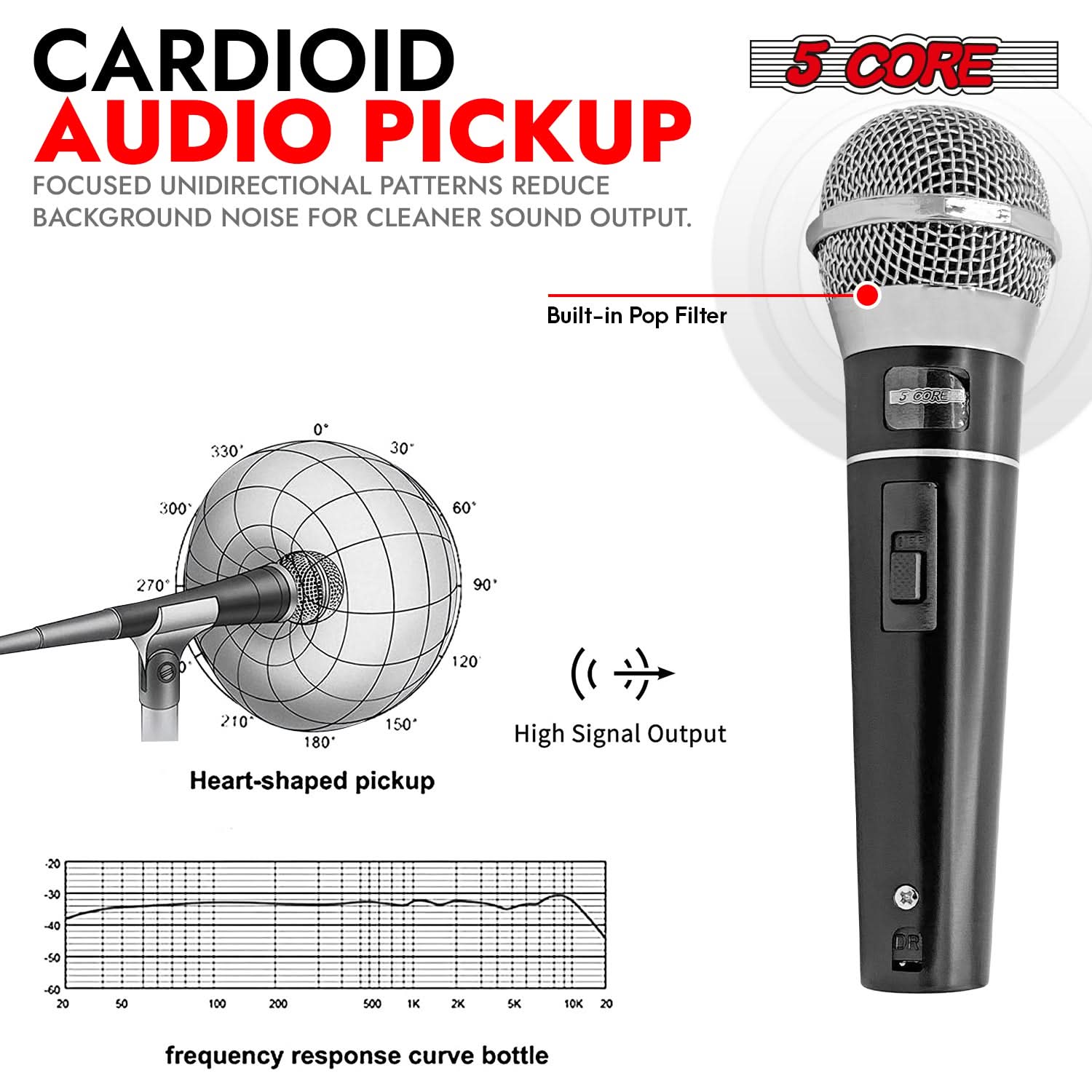 5Core XLR Microphone Dynamic Mic Karaoke Singing Studio Mics Handheld Microfono-1