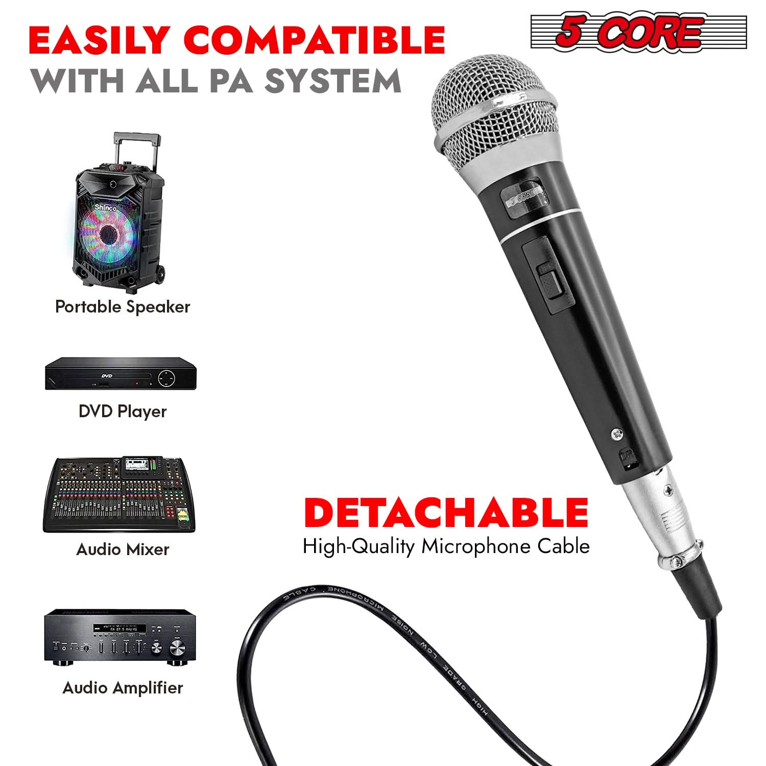 5Core XLR Microphone Dynamic Mic Karaoke Singing Studio Mics Handheld Microfono-4