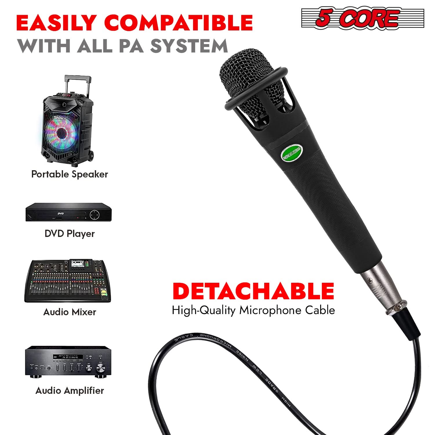 5Core XLR Microphone Dynamic Mic Karaoke Singing Studio Mics Handheld Microfono-4