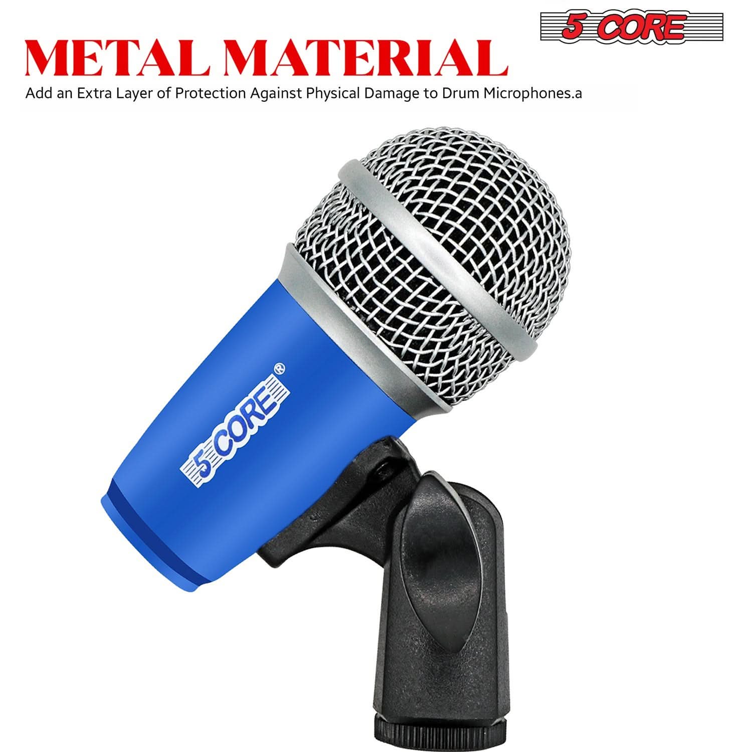 5Core Drum Mic Kit 9 Pcs Kick BassTom Snare Dynamic Mics Instrument Microphone Set BLUE-4