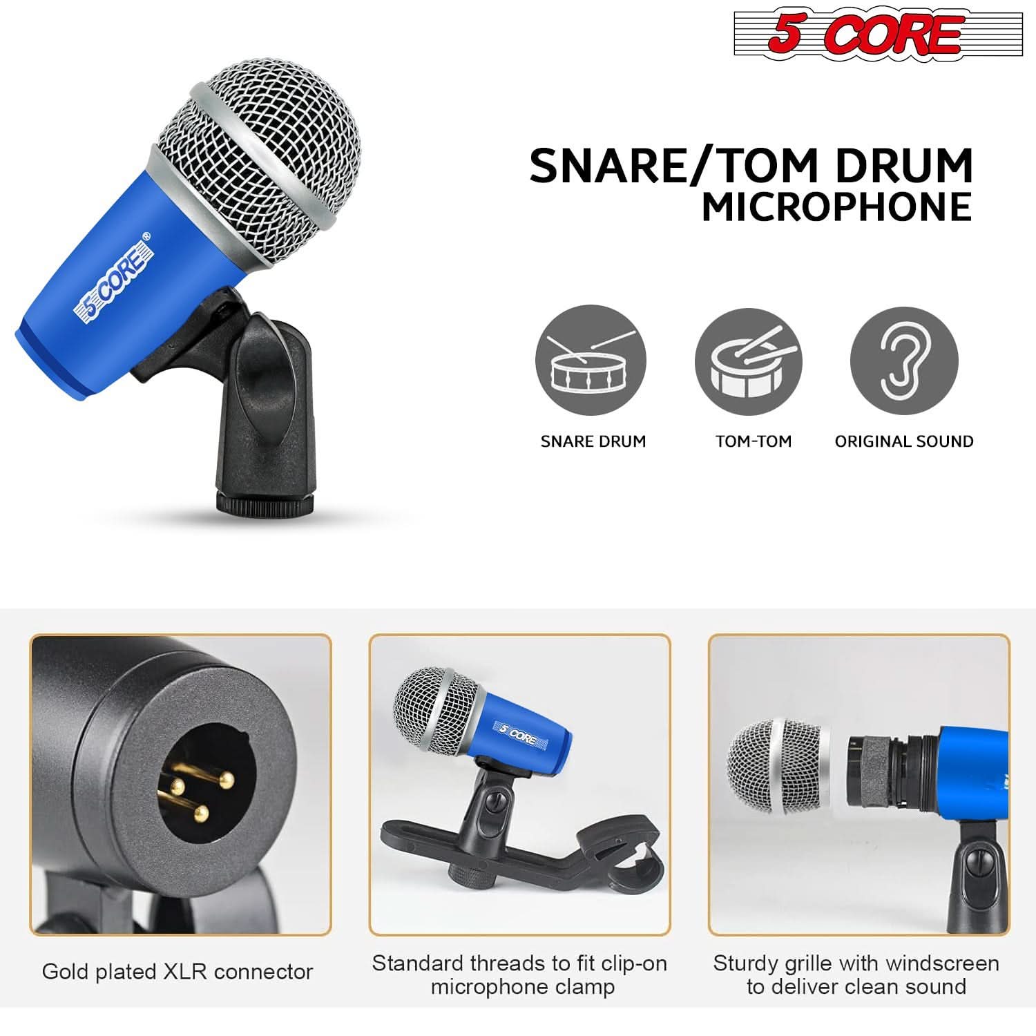 5Core Drum Mic Kit 9 Pcs Kick BassTom Snare Dynamic Mics Instrument Microphone Set BLUE-2